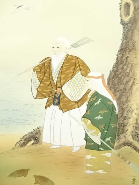 解体屋委託品　日本江戸時代肉筆掛け軸その古美術 骨董品 X918C16-7 道具 ] - 道具 森豊重筆 高砂 肉筆絹本掛軸（共箱） | ネットショップ